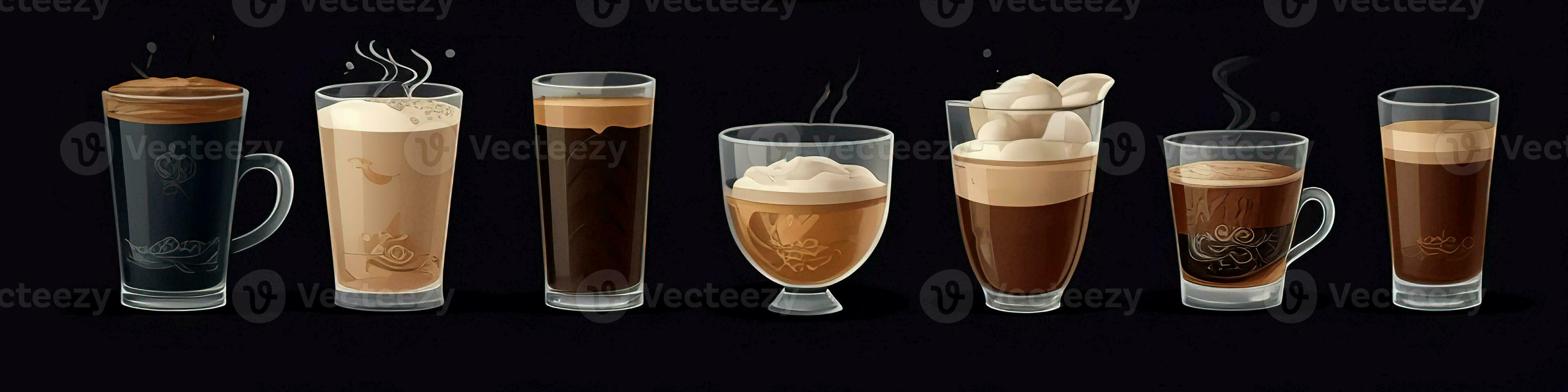 Set of different types of coffee. Illustration in cartoon style. photo