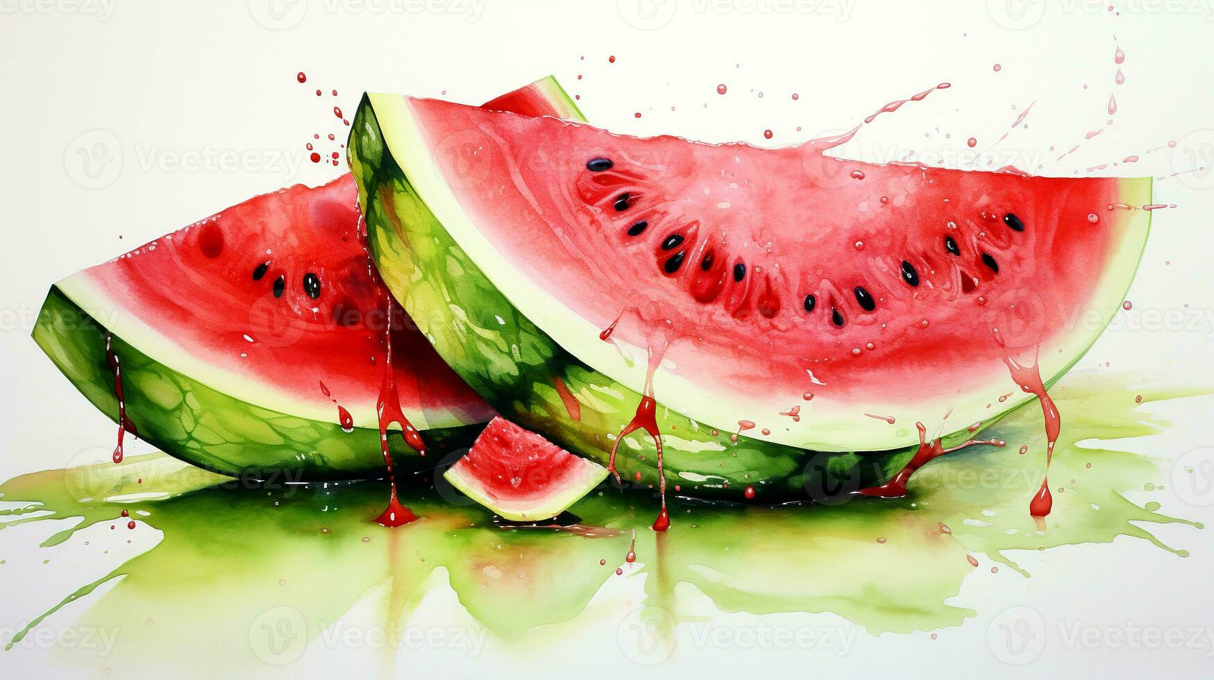 Two slices of watermelon. Watercolor illustration. photo