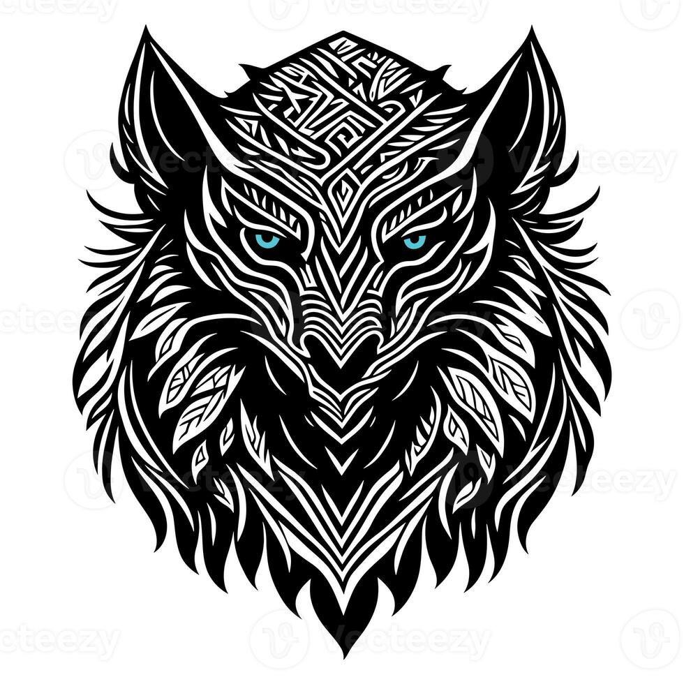 tiger head with blue eyes grow black tattoo photo