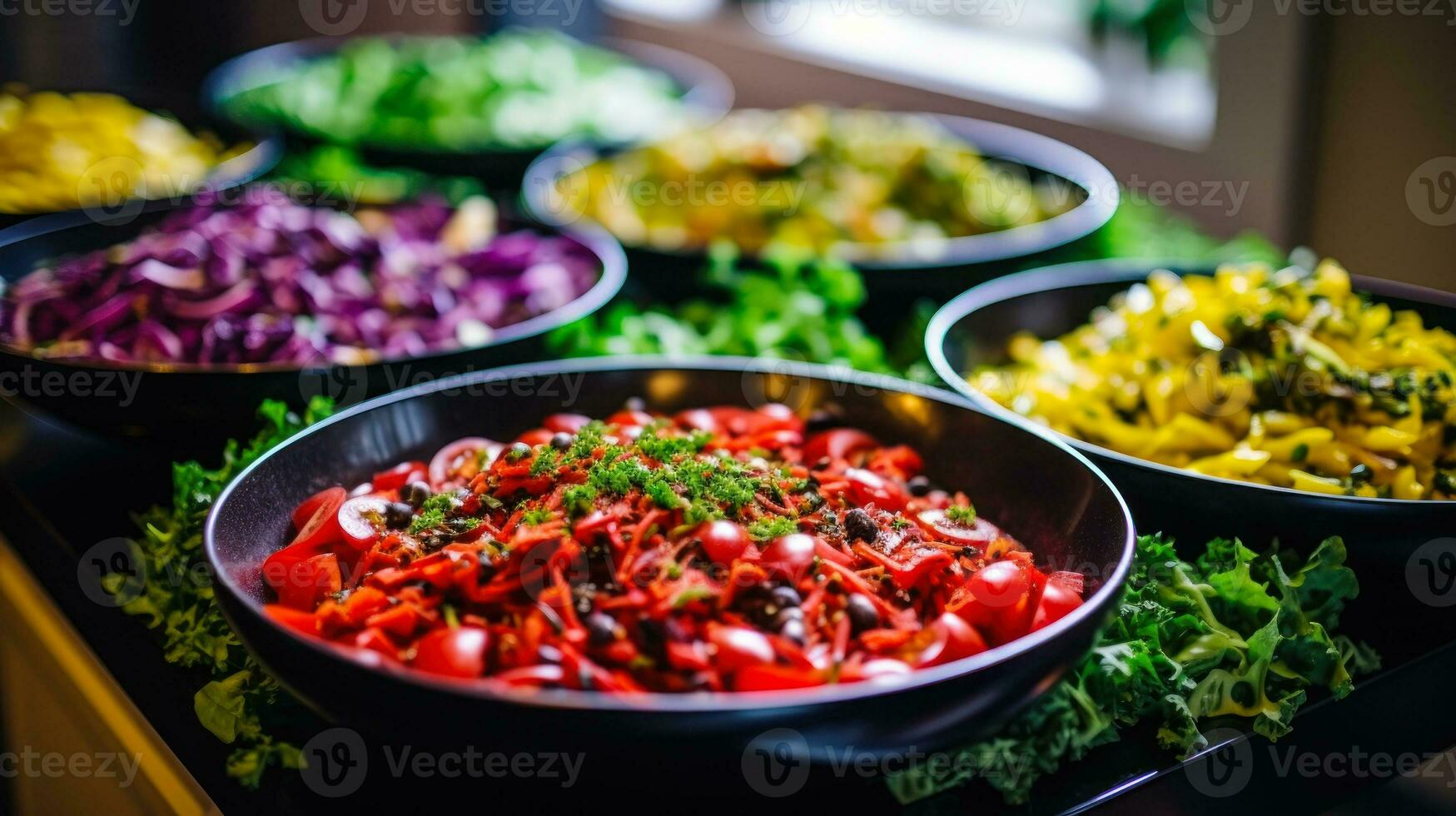 buffet with salads for tourist  generative ai photo