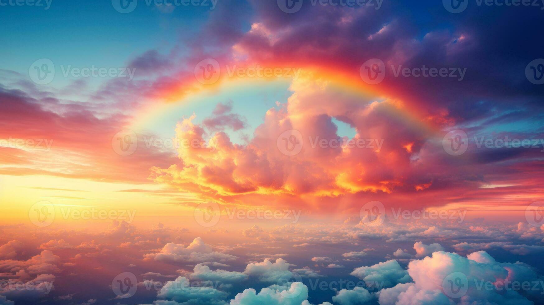 mágico nube, cuento de hadas vistoso arco iris en el cielo generativo ai foto