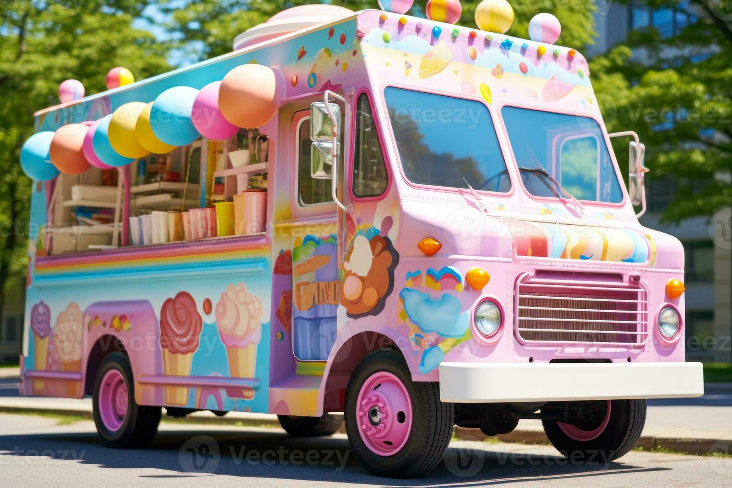 painted colorful ice cream van generative ai photo