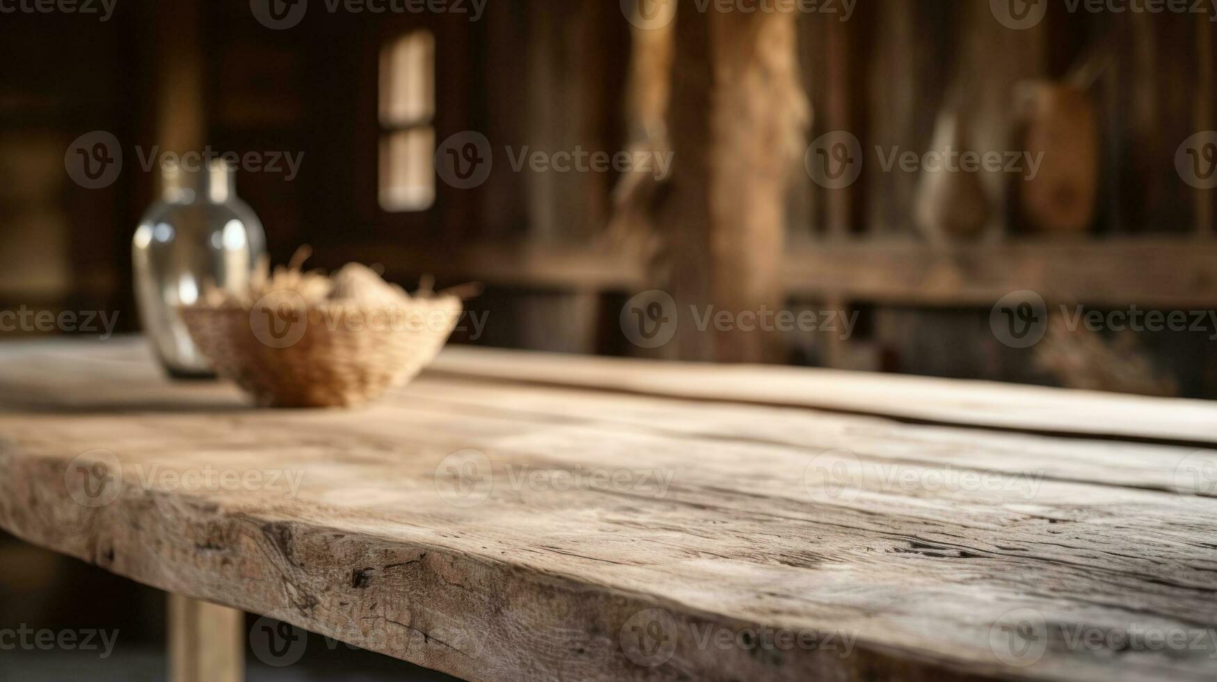 old wooden rustic table generative ai photo