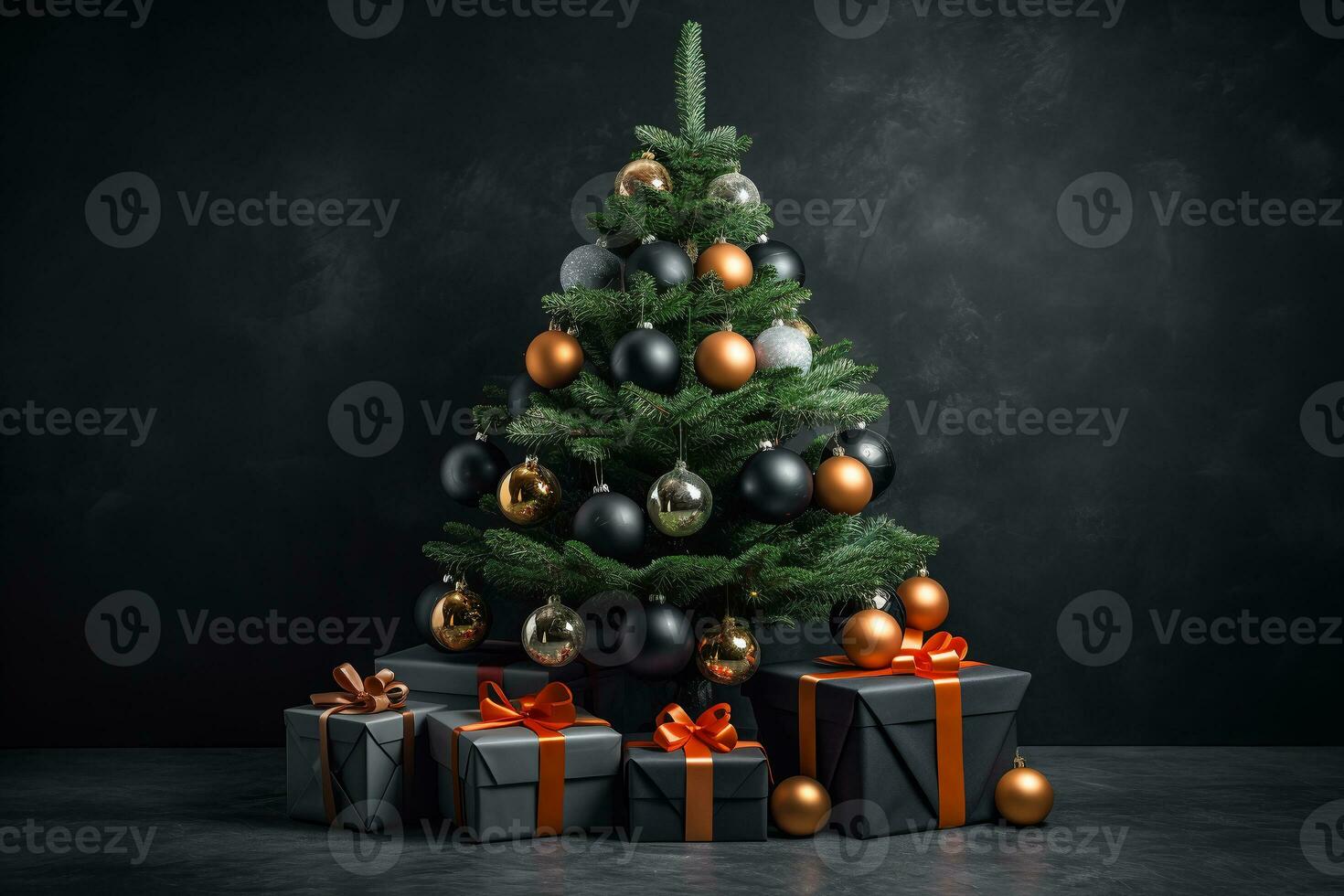 Beautiful Christmas banner with Christmas decorations, gift boxes. ai generative photo