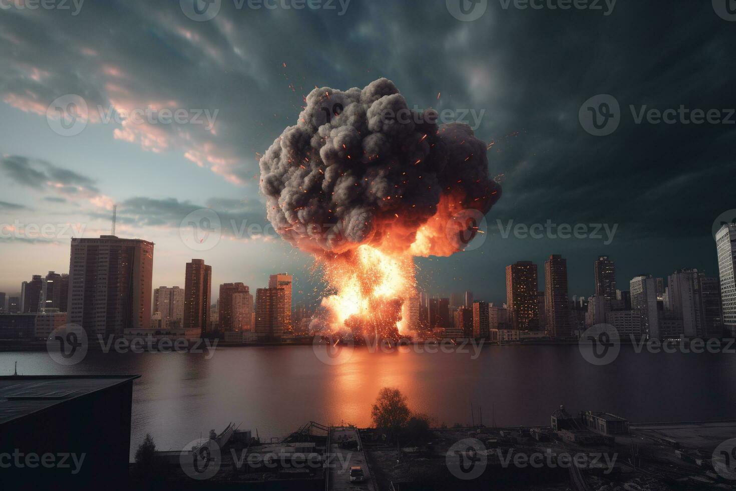 el explosión de un nuclear bomba en el ciudad. ai generativo foto