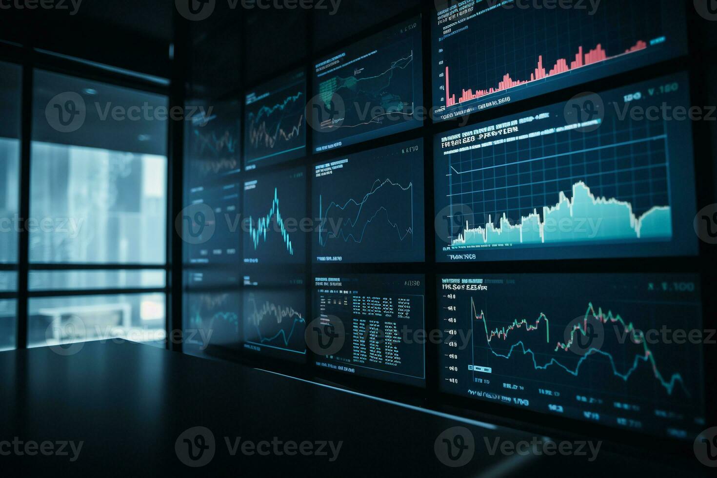 Screen with stock market index charts and diagrams. ai generative photo