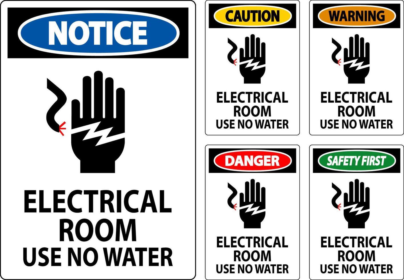 Restricted Area Sign Danger Electrical Room Use No Water vector
