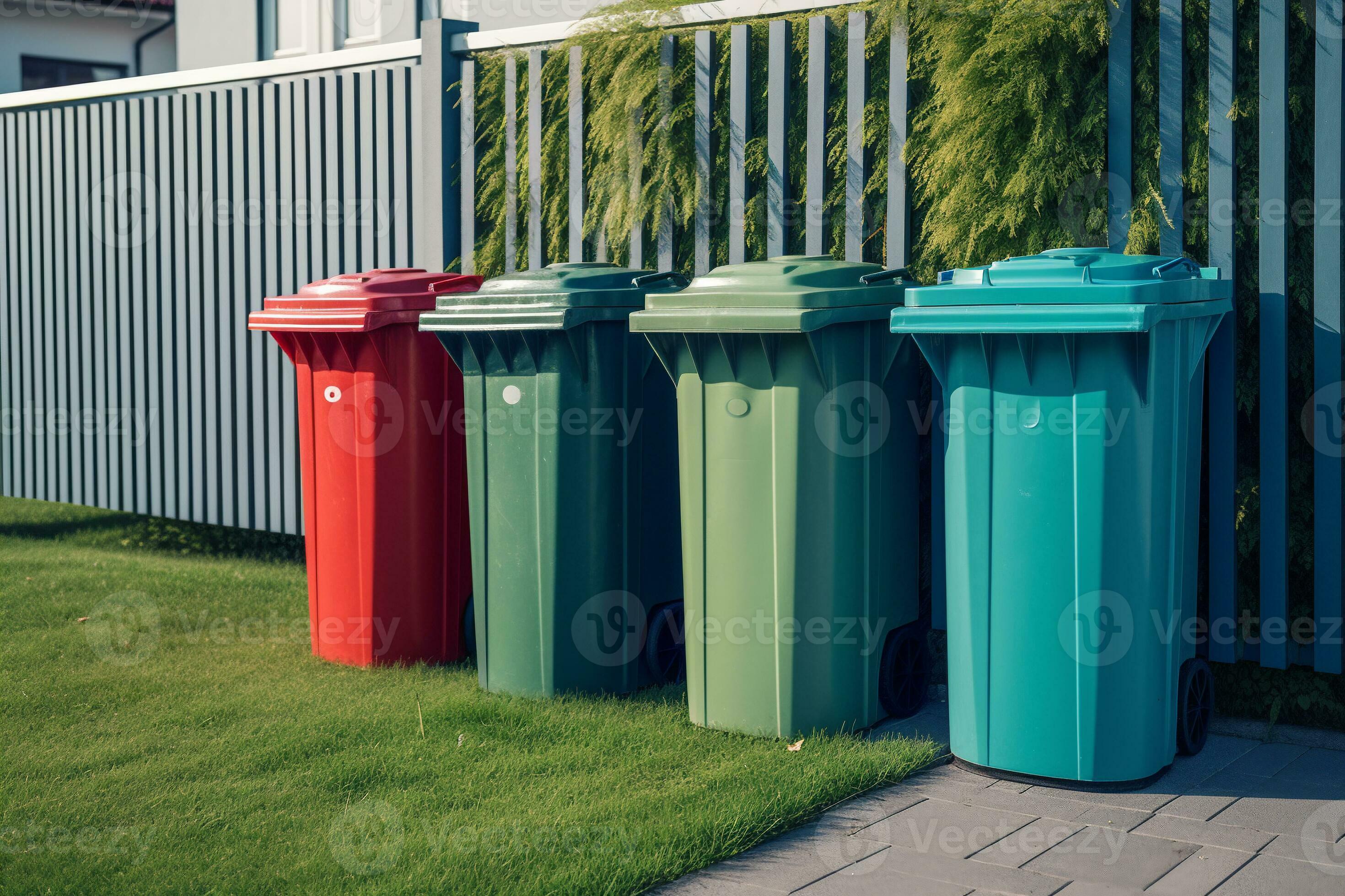 three garbage containers for various types of garbage. Recycling