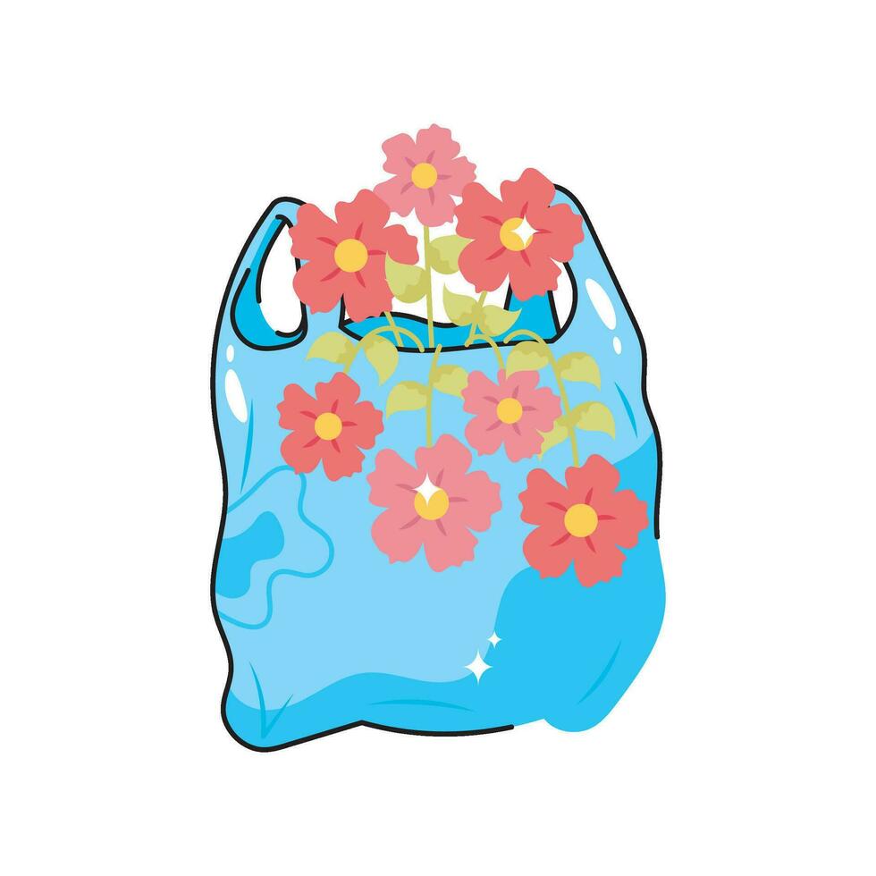 Flowers Bag doodle vector colorful  Sticker. EPS 10 file