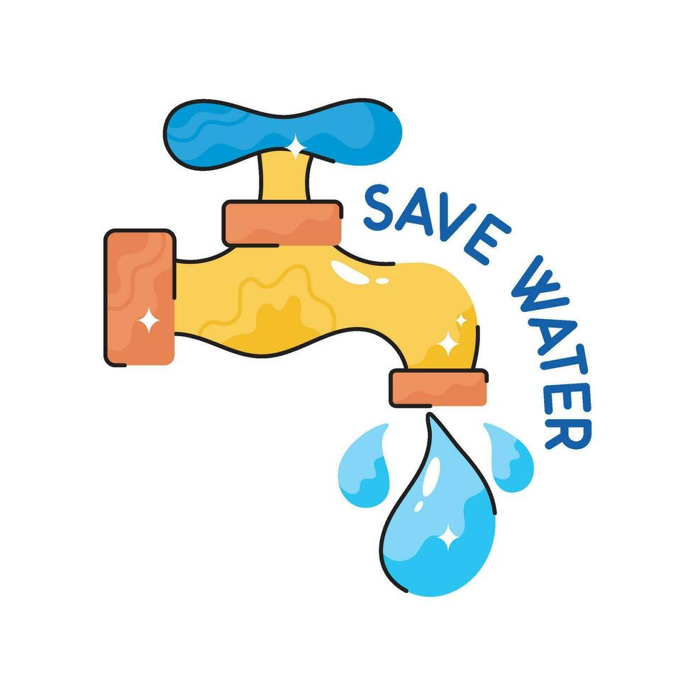 Save water doodle vector colorful  Sticker. EPS 10 file