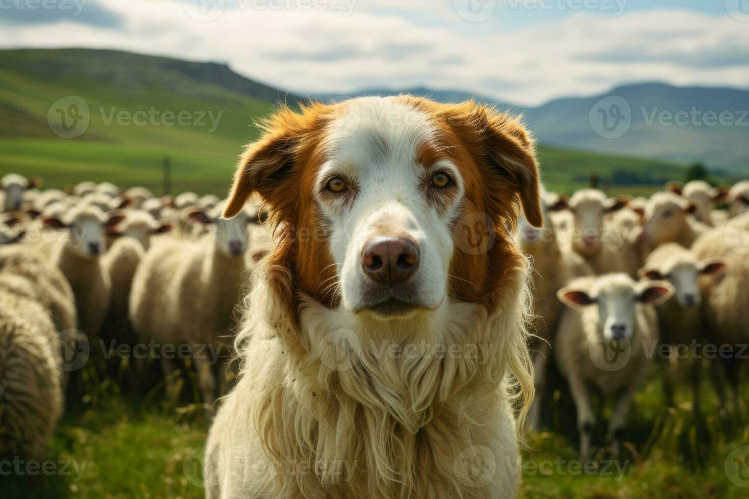 dog shepherd guarding sheep  generative ai photo