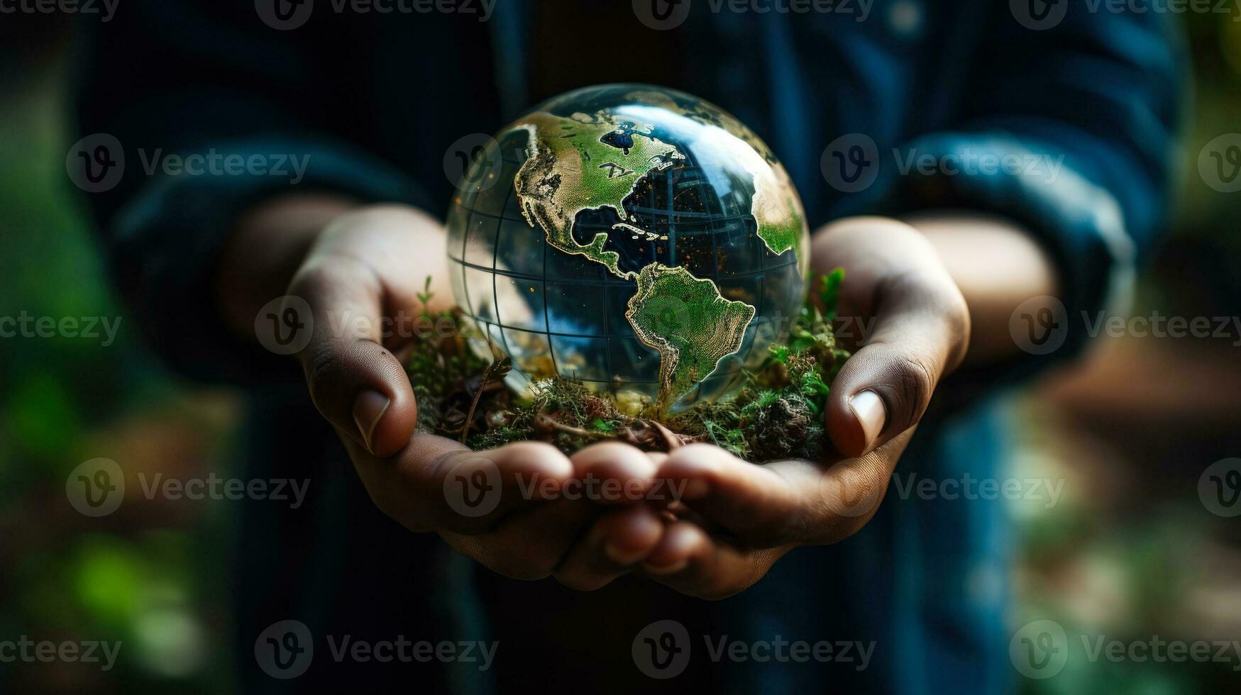 earth planet in hand, ecosystem care  generative ai photo