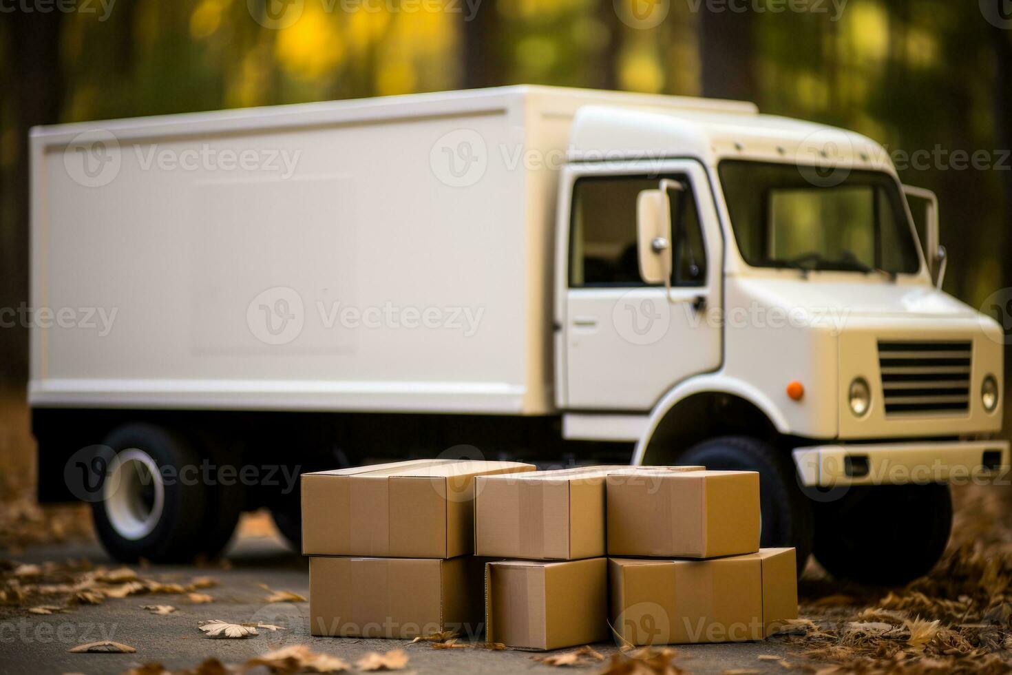 truck and boxes, logistics banner mockup generative ai photo
