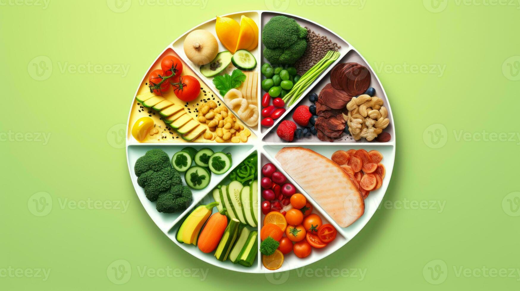 plate with portioned food, food ration diet generative ai photo