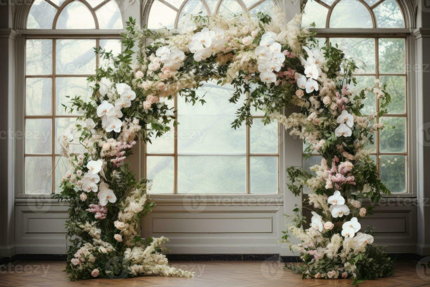 white flower wedding arch generative ai photo