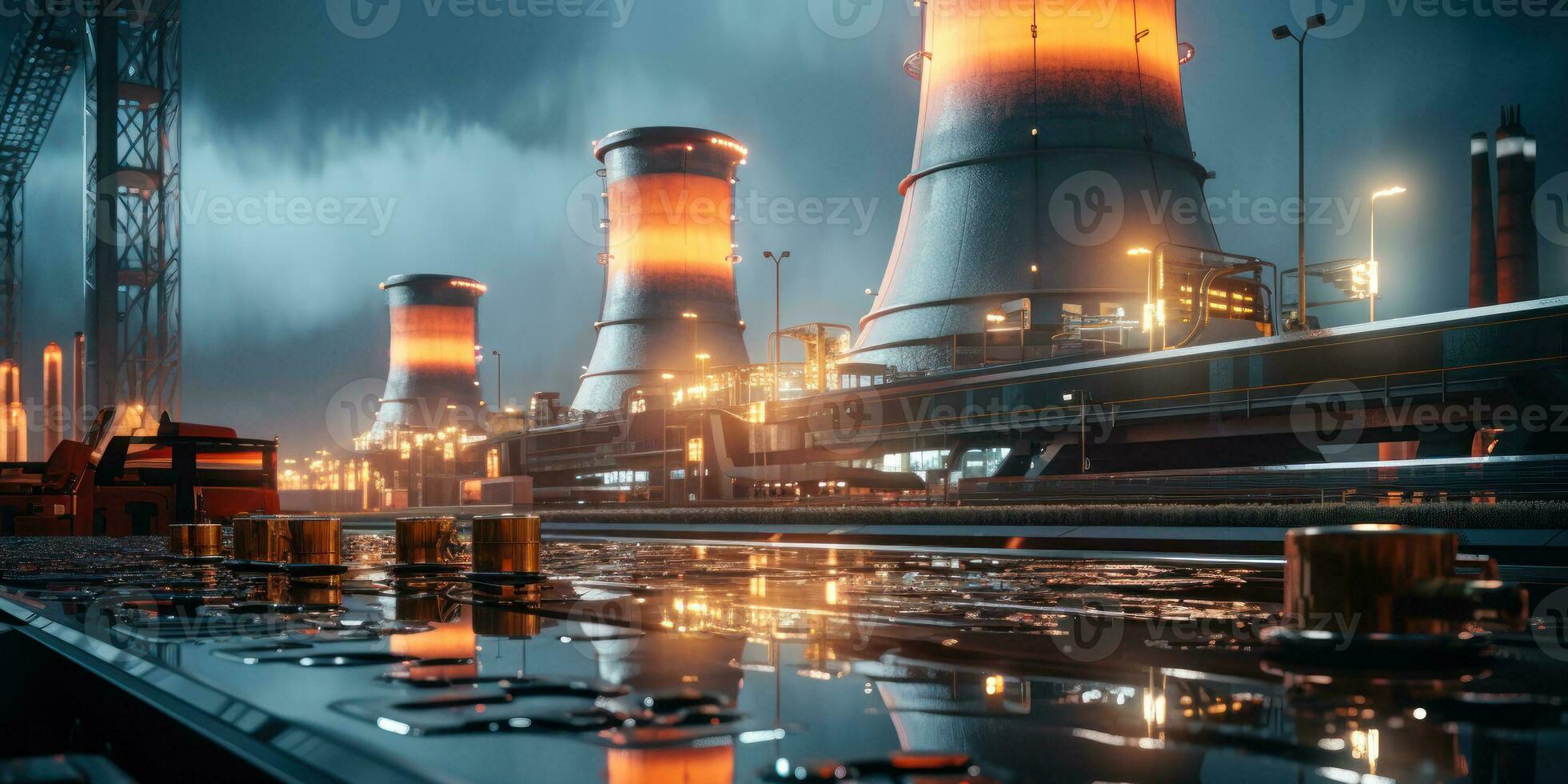 nuclear power plant with evening lighting generative ai photo