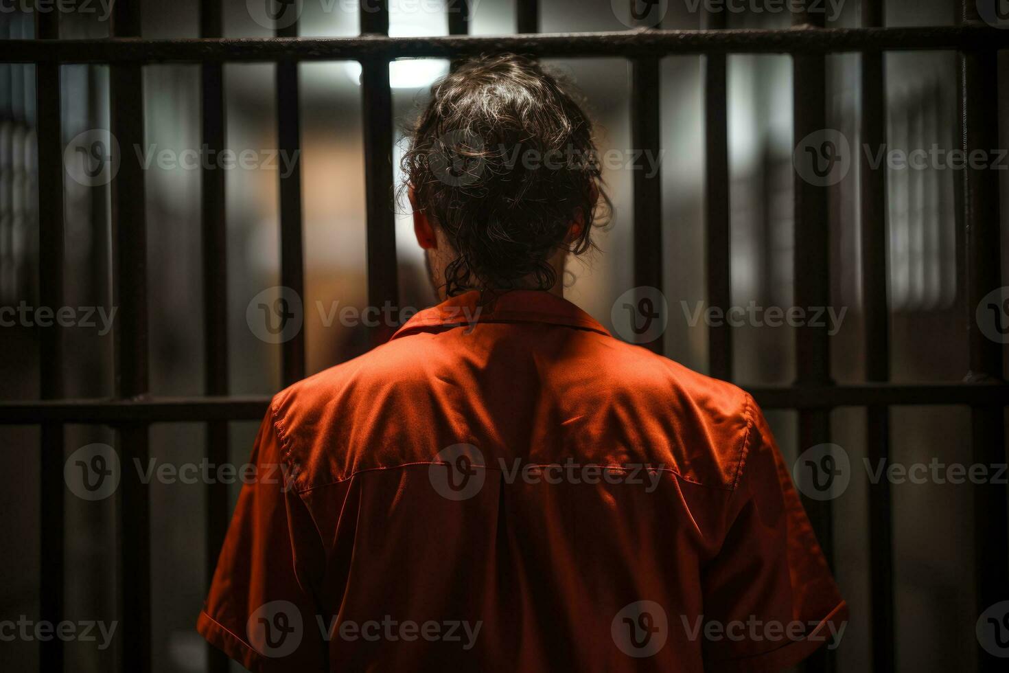 back view prisoner in prison generative ai photo