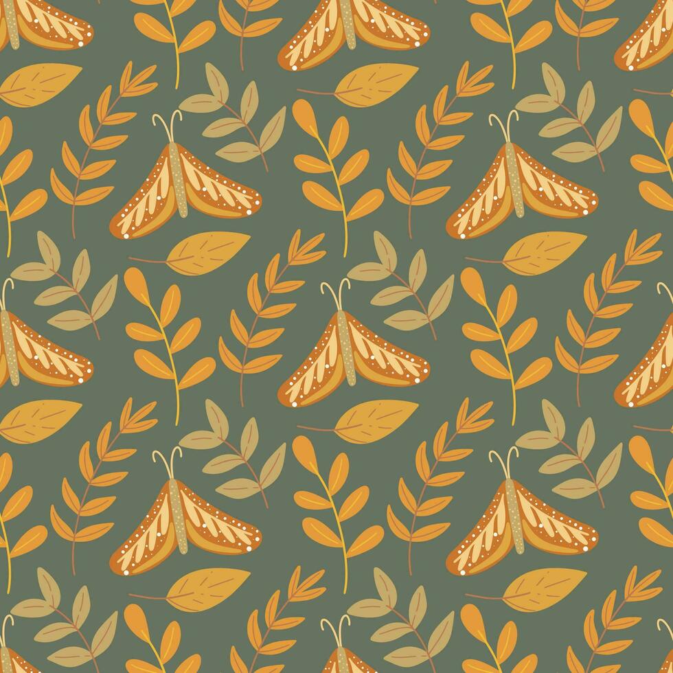 Autumn seamless pattern with moths vector