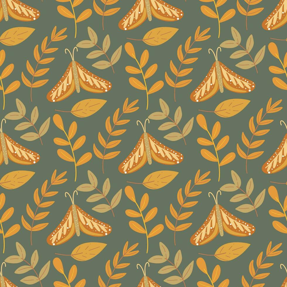 otoño sin costura modelo con polillas vector