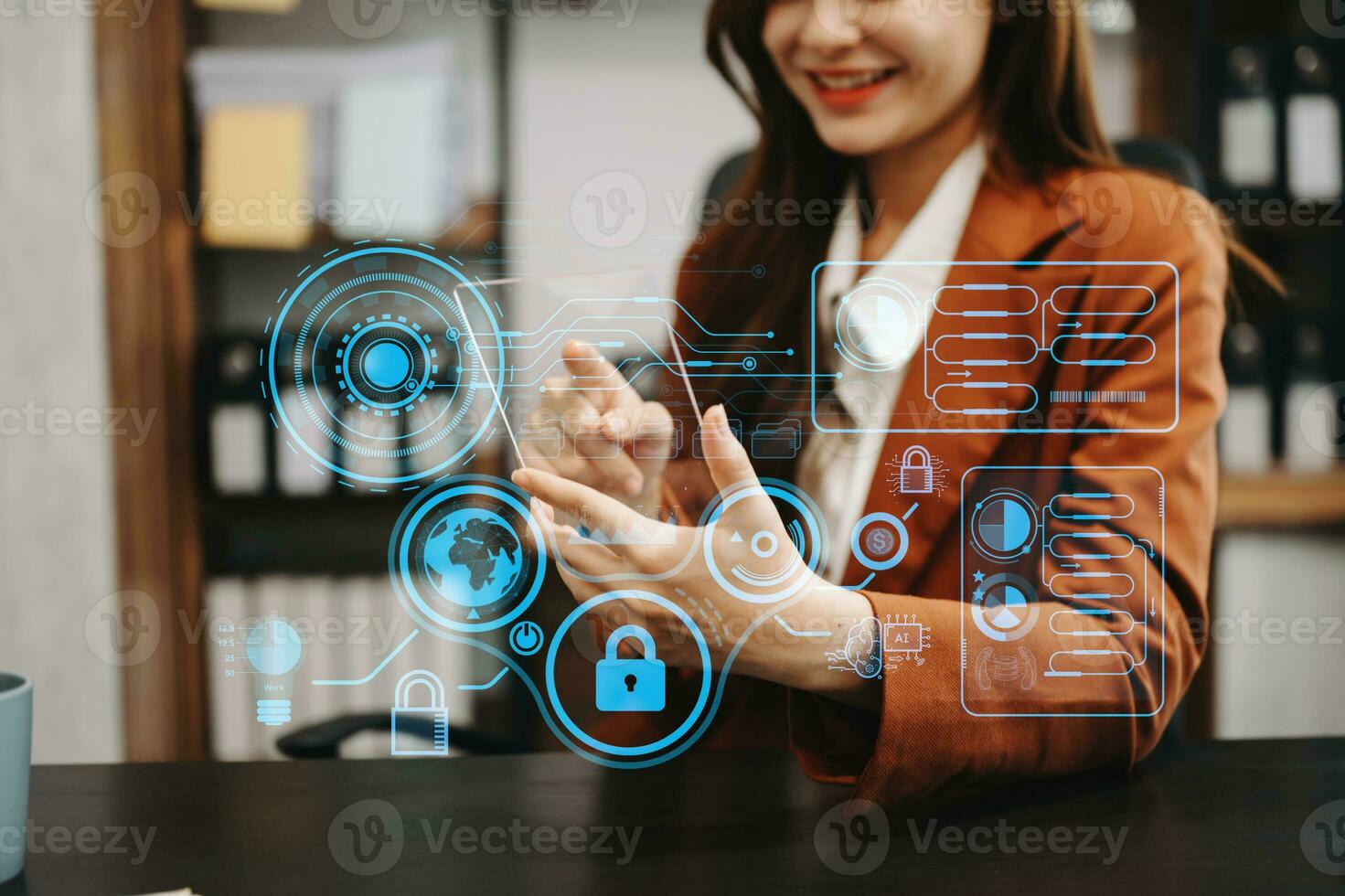 Cyber security data protection Business working on compute Intelligenc digital tablet global network connection data science digital marketing, Investment global photo