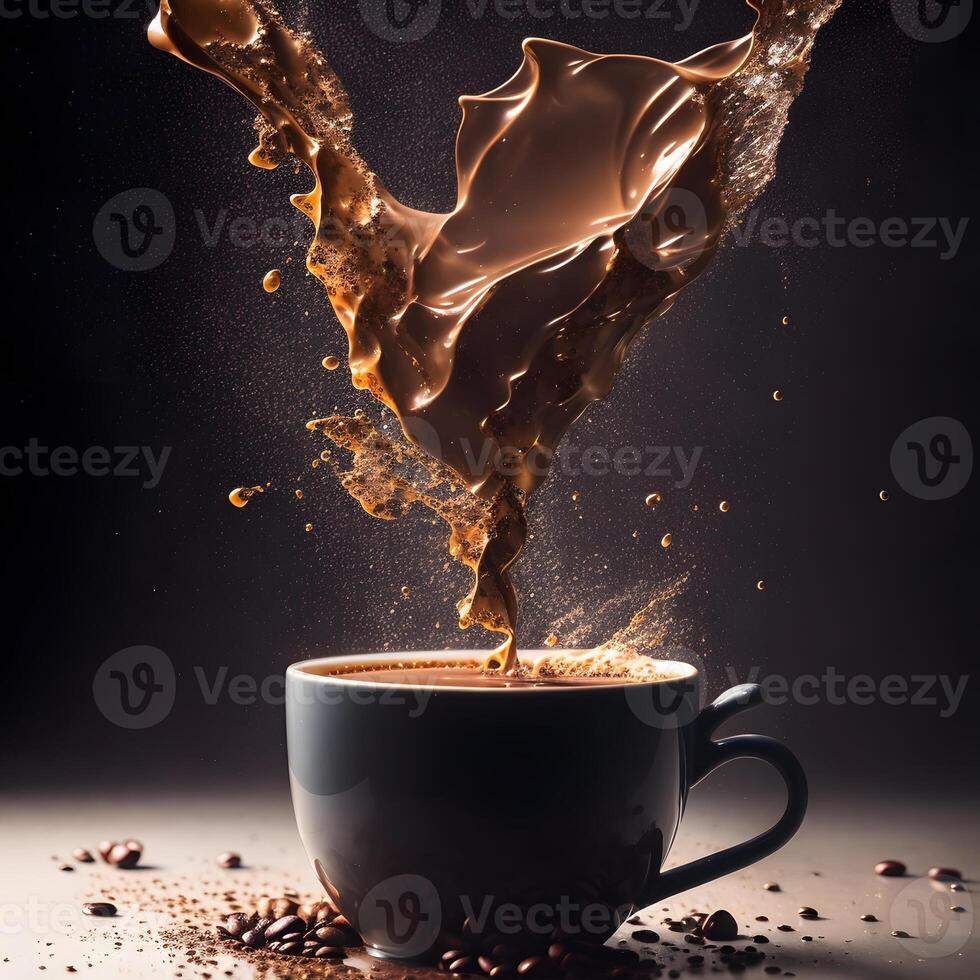 Photo a cup of coffee with coffee beans and a black background