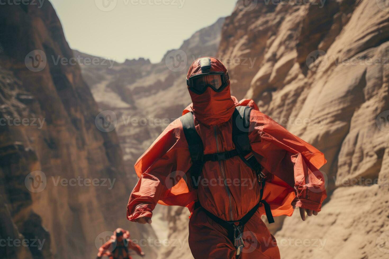 man in a red wingsuit generative ai photo