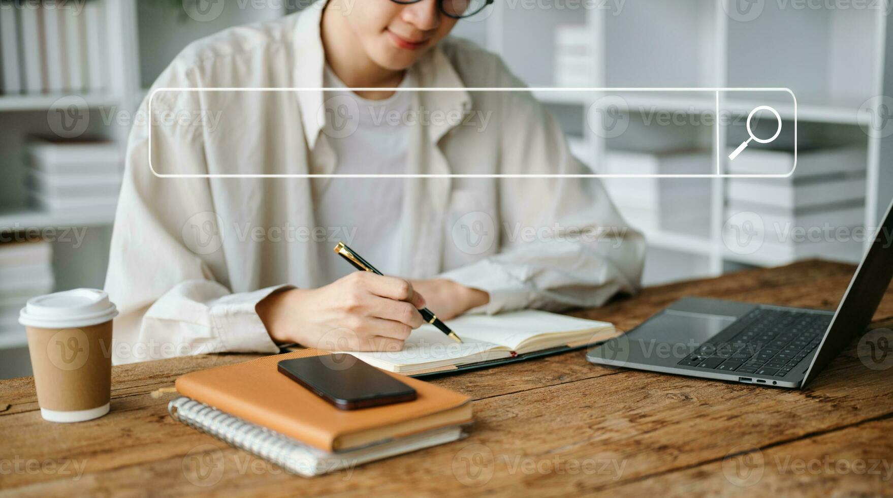 Searching Browsing Internet Data Information Networking Concept with blank search bar.man working with mobile phone and laptop computer VR icon photo