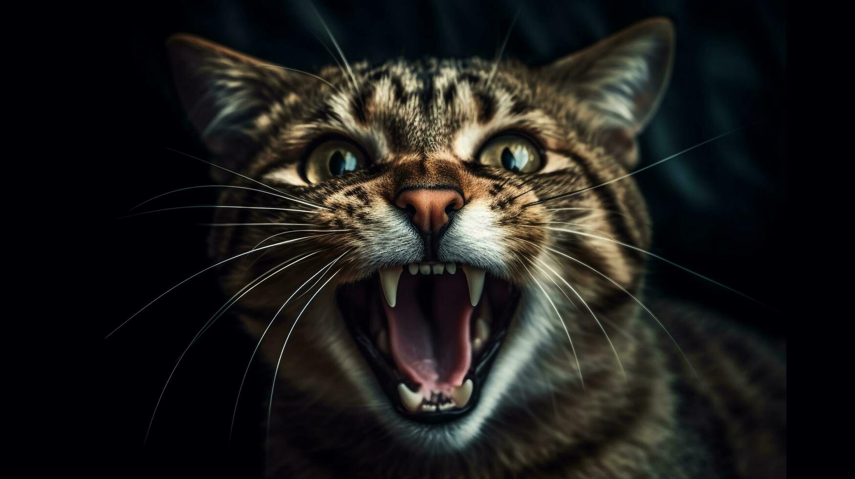 un gato, haciendo un divertidísimo y inesperado gracioso rostro, ai generado foto