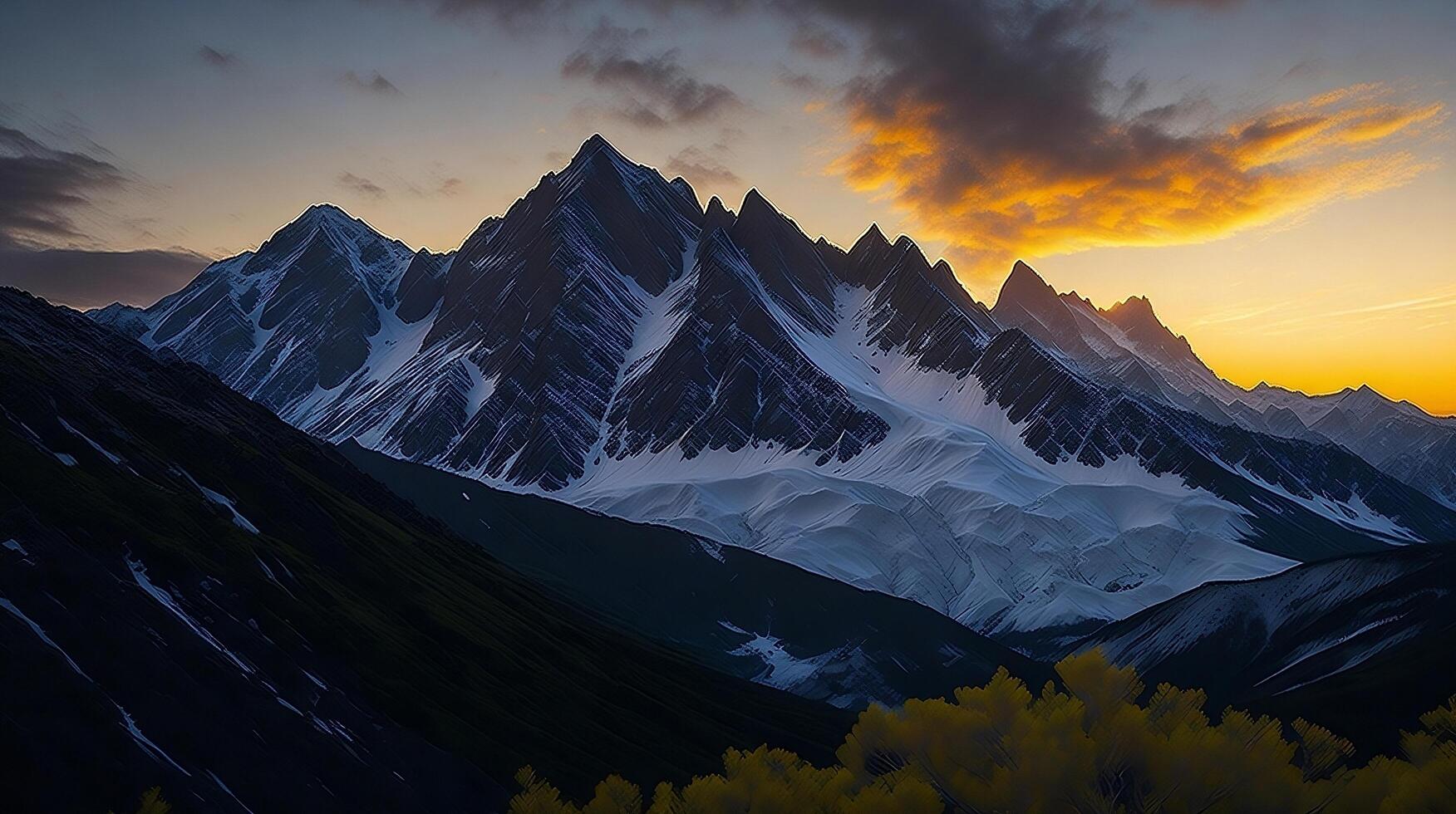 Beautiful sunset in the mountains. Panorama of the mountains photo