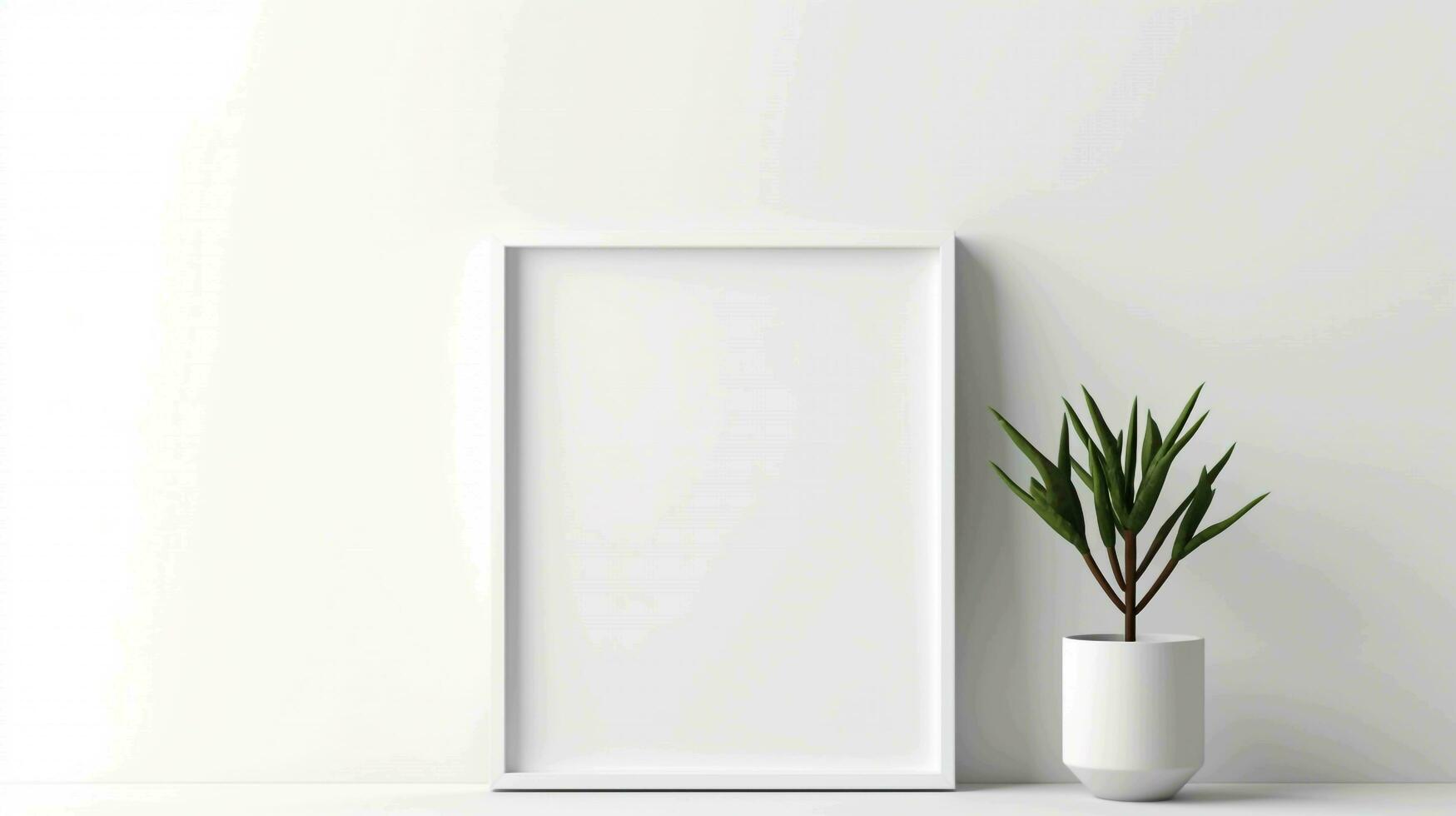 empty square frame mockup positioned on a white wall in a modern The frame stands as a blank canvas, AI generated photo