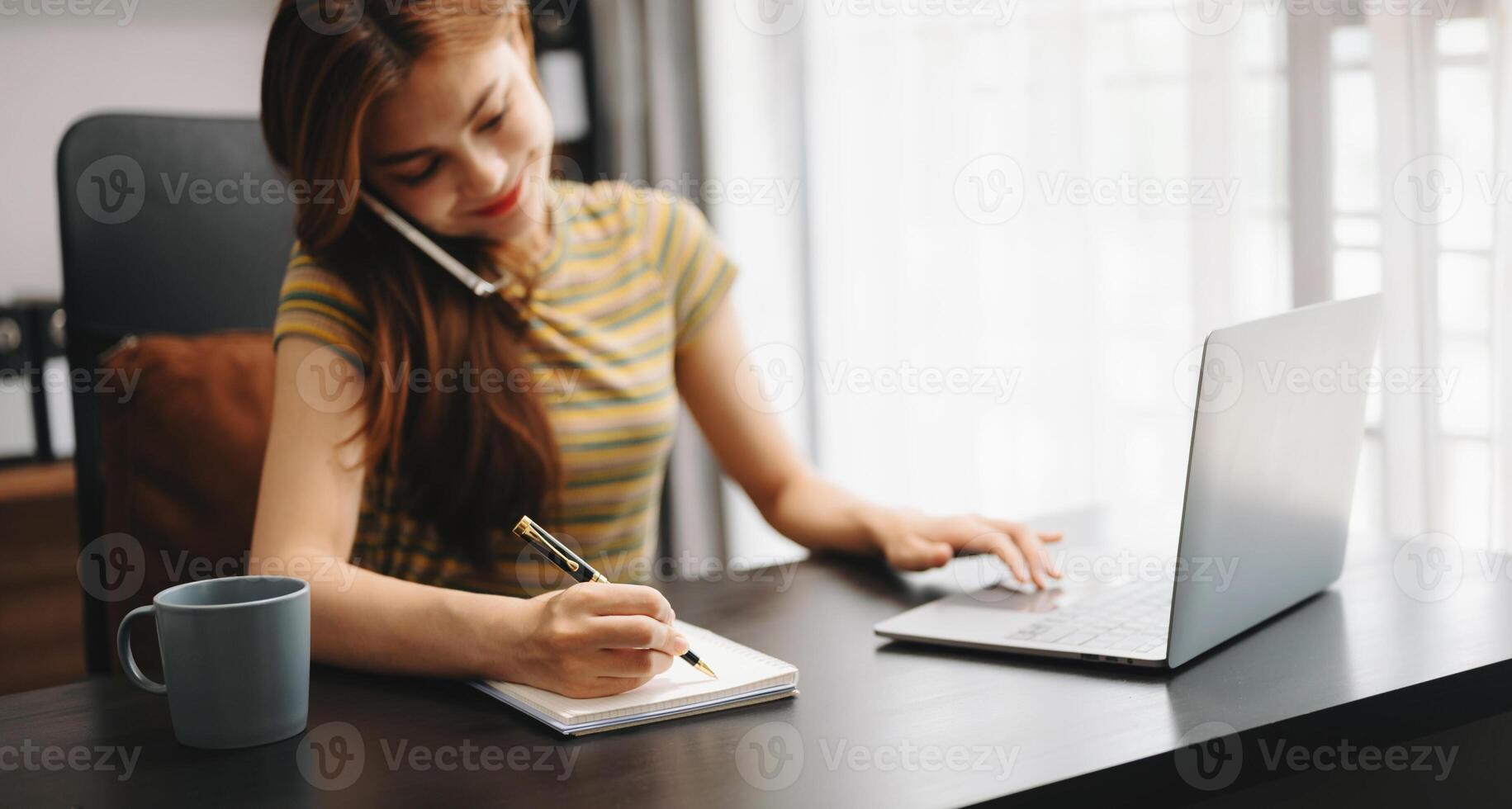 businesswoman hand working with new modern computer and writing on the notepad strategy diagram as concept photo