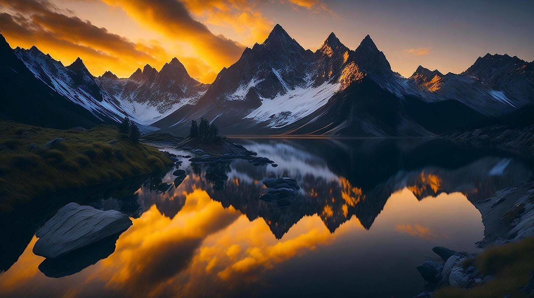 Beautiful sunset in the mountains. Panorama of the mountains photo
