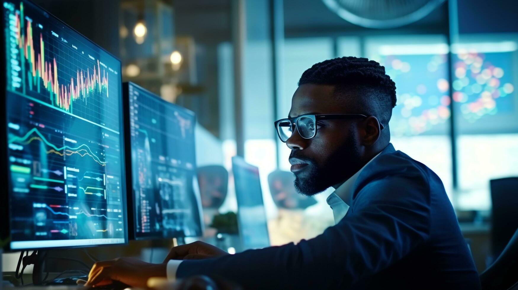 Focused Business Professional Analyzing Market Trends and Financial Data, AI generated photo