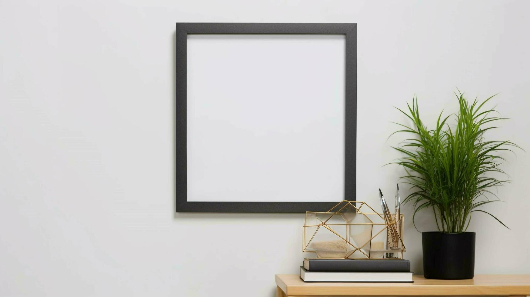 room with a wall minimalist canvas mockup with black frame, AI generated photo