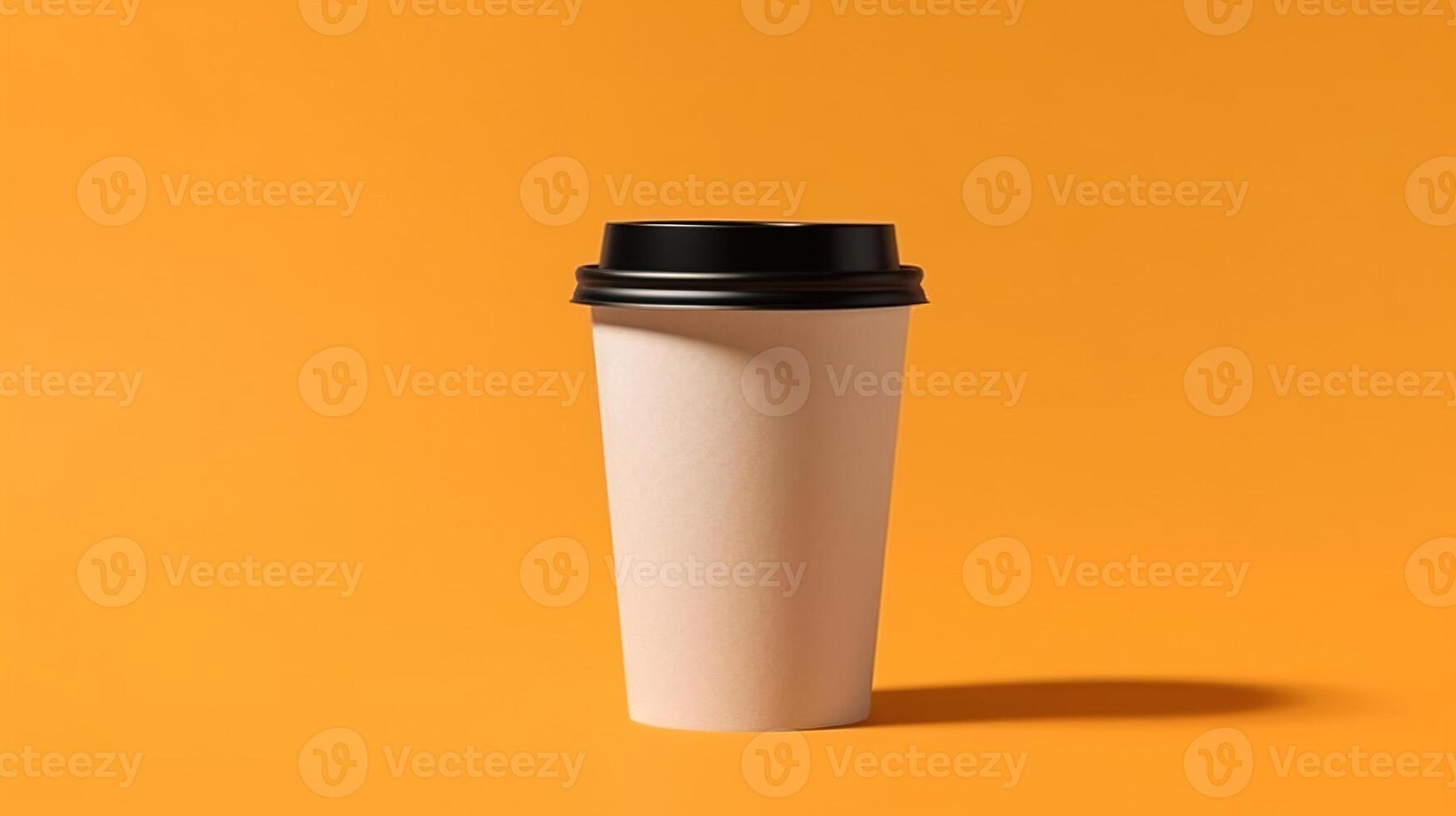 coffee cup at the top of coffee beans on pastel background. photo