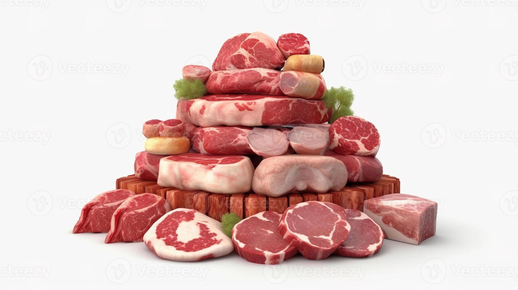 meat on a selves full loaded white background. photo