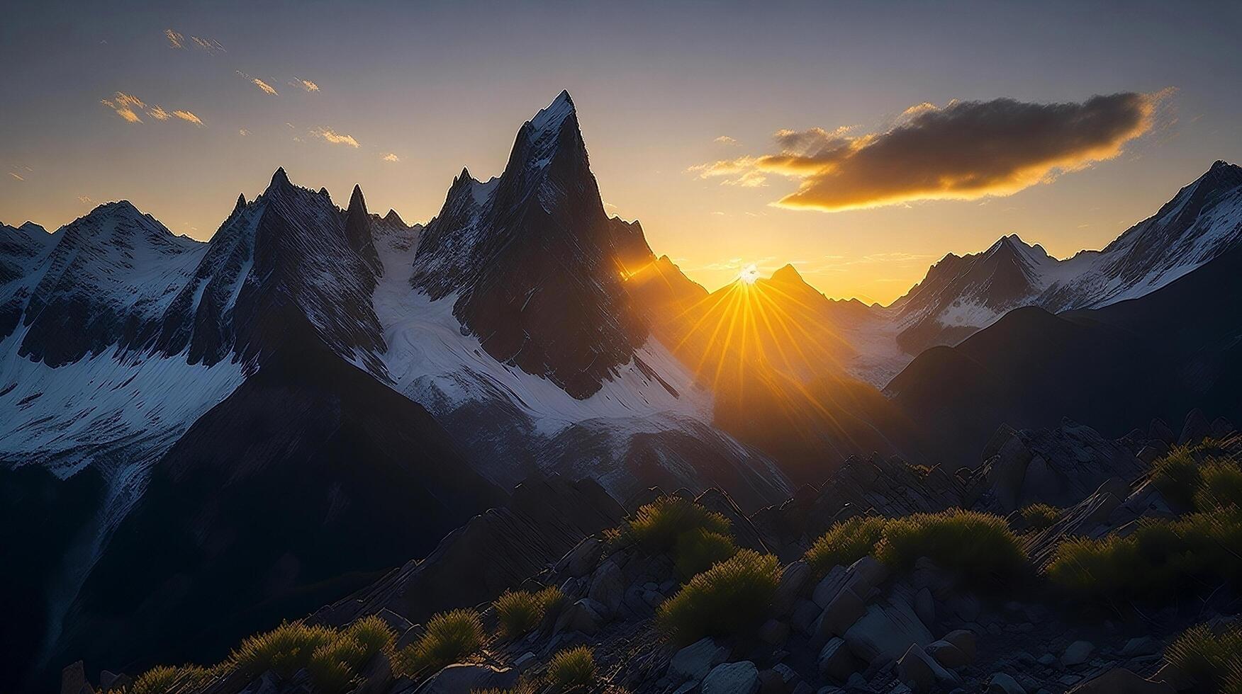 Beautiful sunset in the mountains. Panorama of the mountains photo