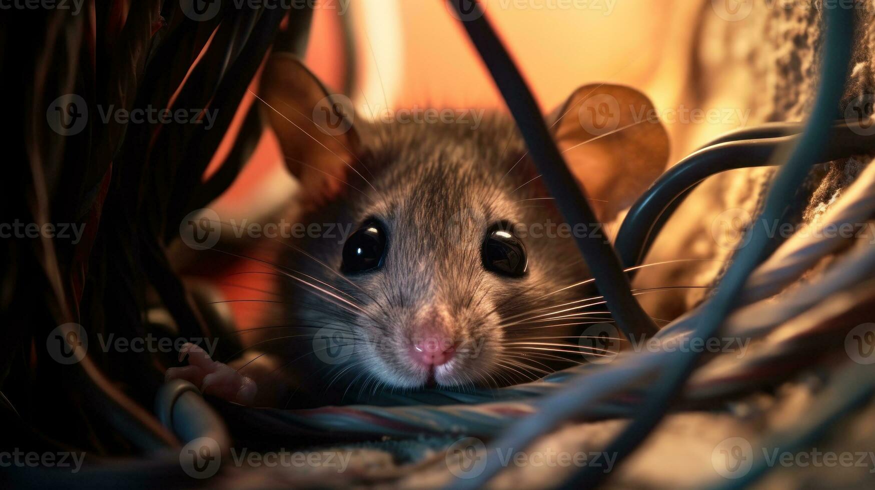 funny mouse tangled in electrical wires generative ai photo