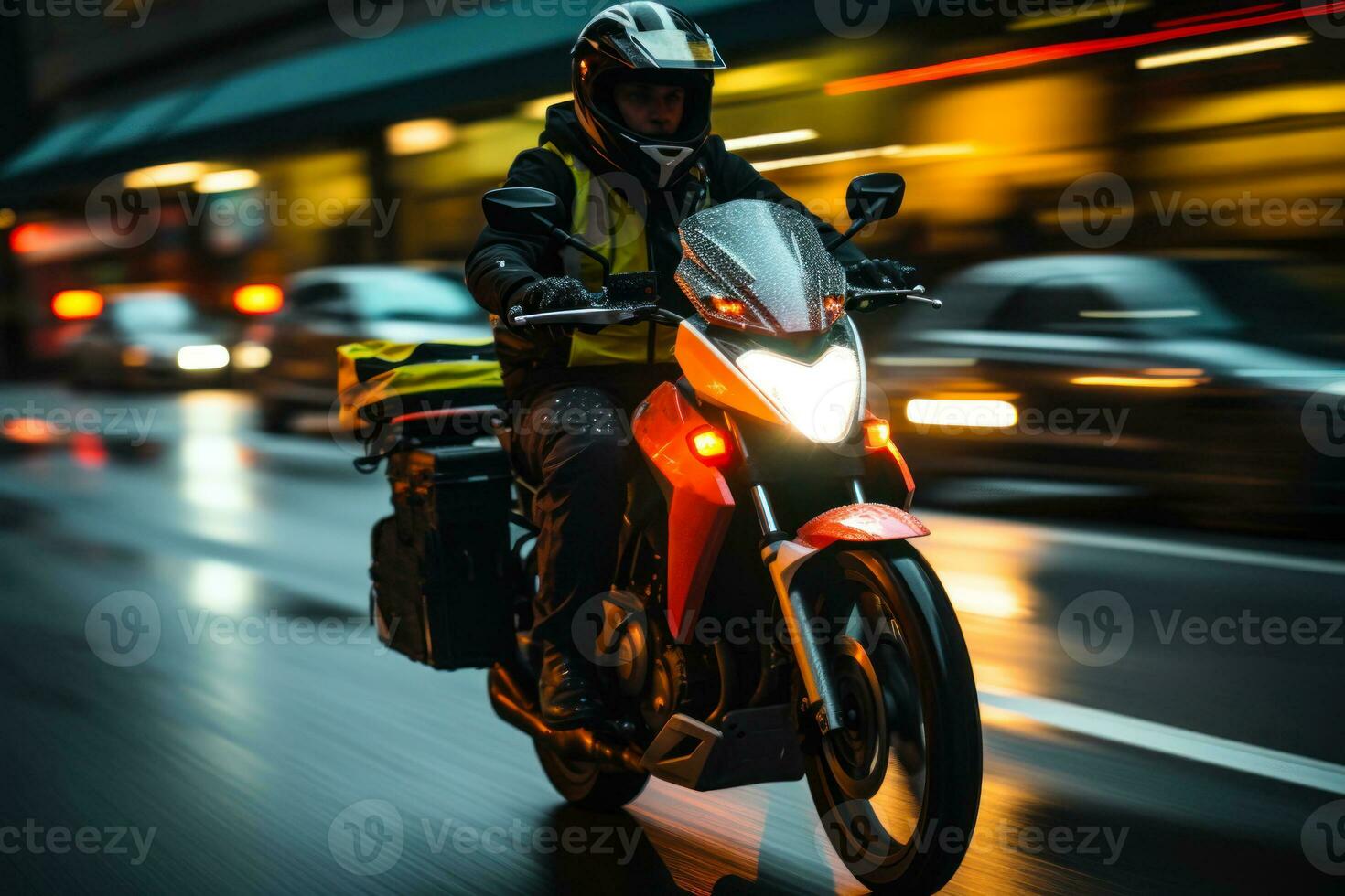 city courier on scooter food delivery generative ai photo
