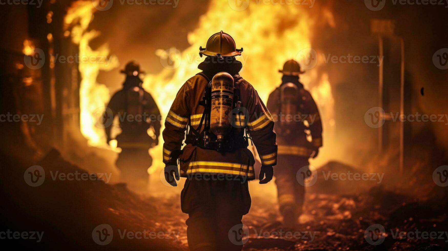 firefighters go to a burning house to put out a fire generative ai photo