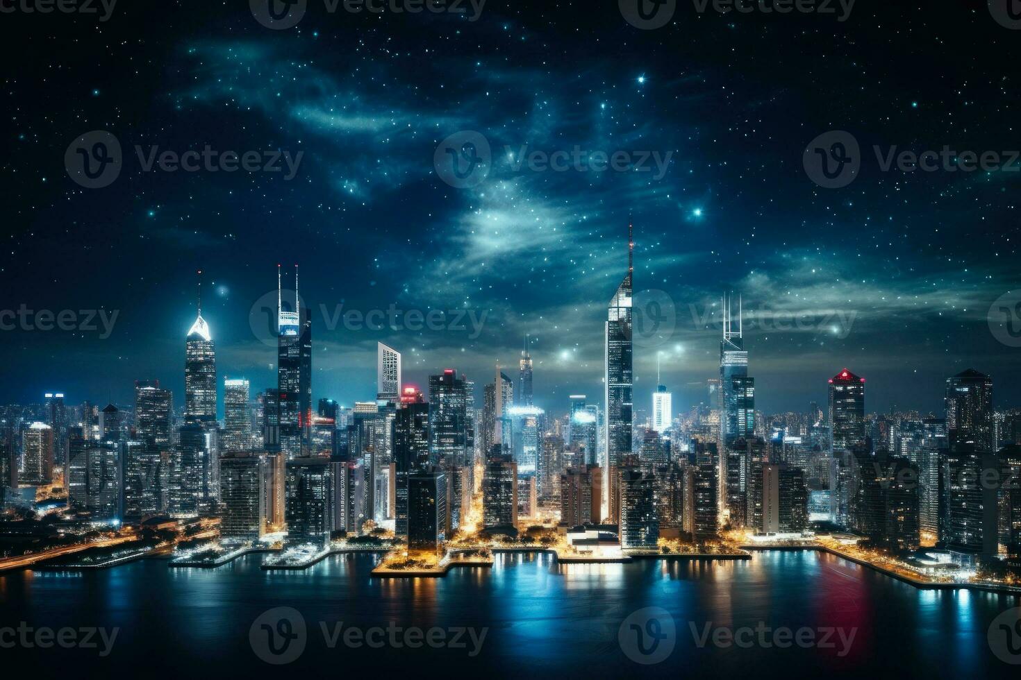 glowing cityscape night modern city with high buildings generative ai photo