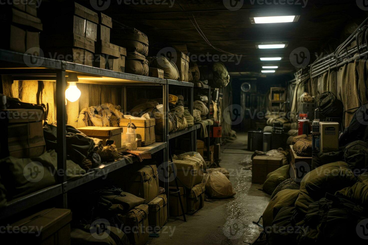 military warehouse in the basement generative ai photo