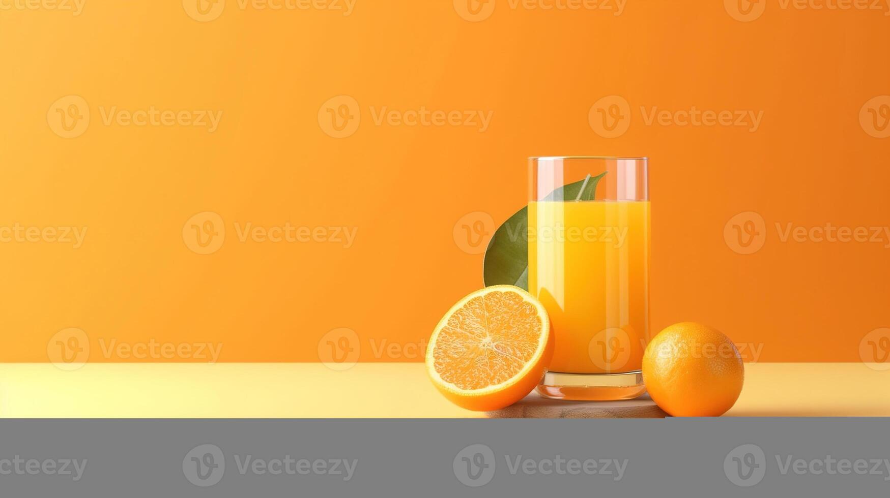 Creative layout made from fresh orange fruit and a glass of orange juice on a pastel orange background. photo