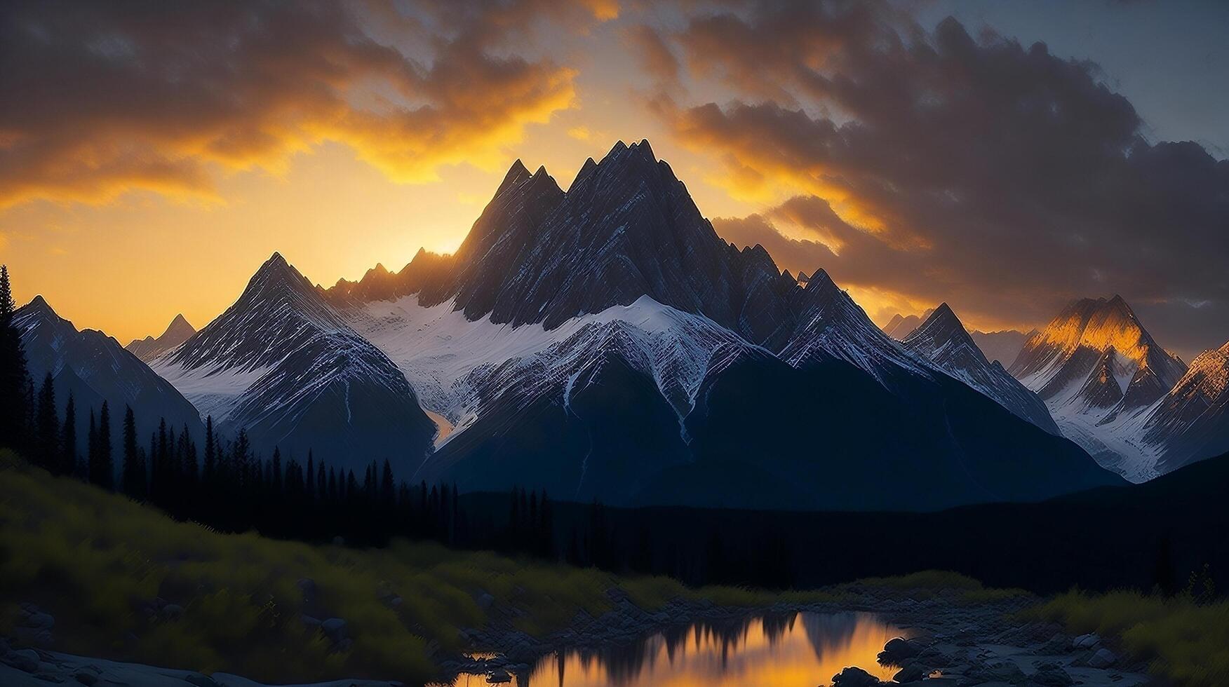 Beautiful Sunset in the mountains. Panorama of the Caucasus Mountains. photo