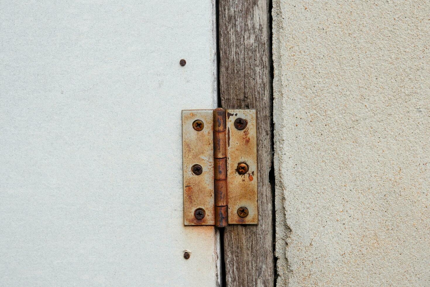 Rusty old window hinges on nuts and wood. photo