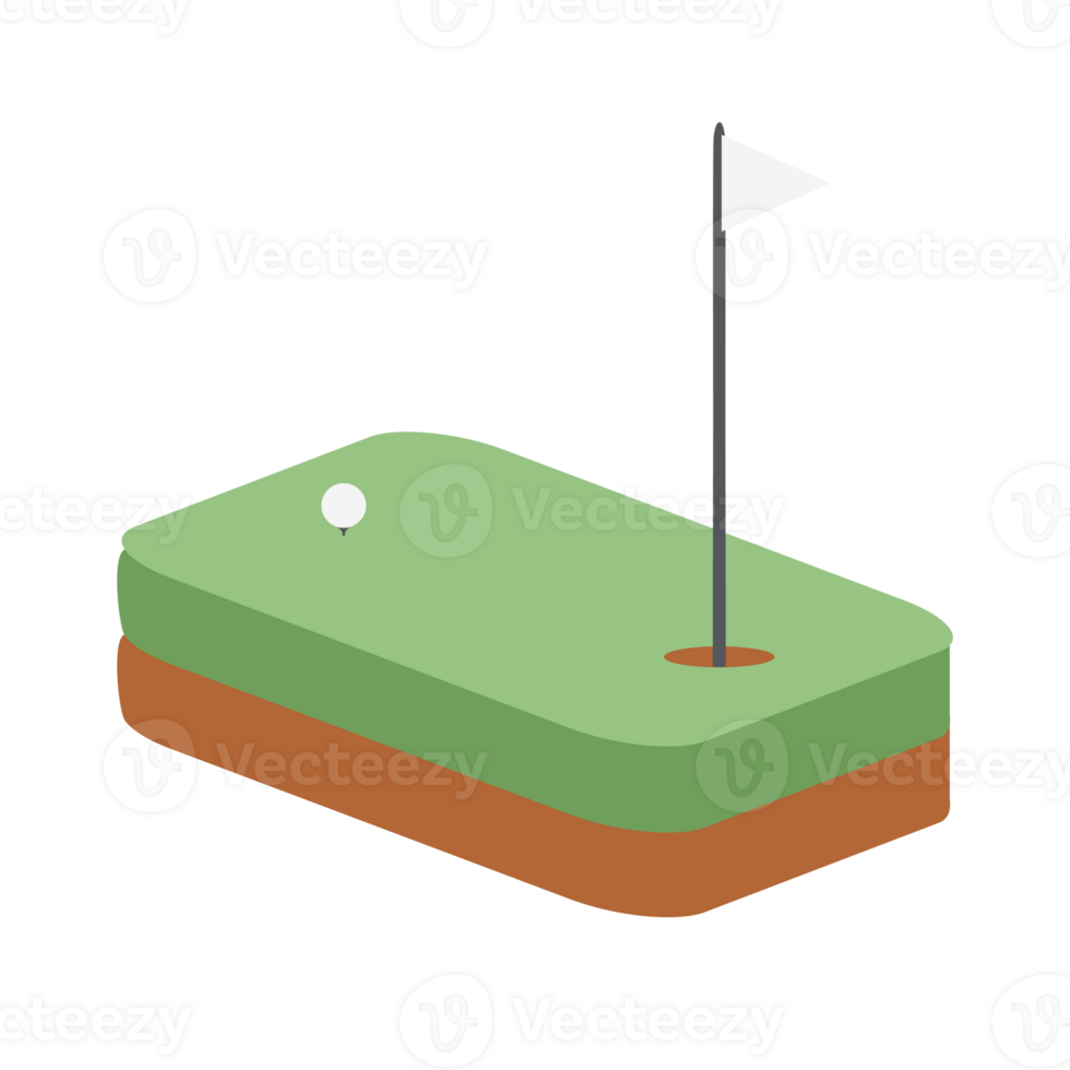 isométrica golf agujero campo suelo con blanco bandera png