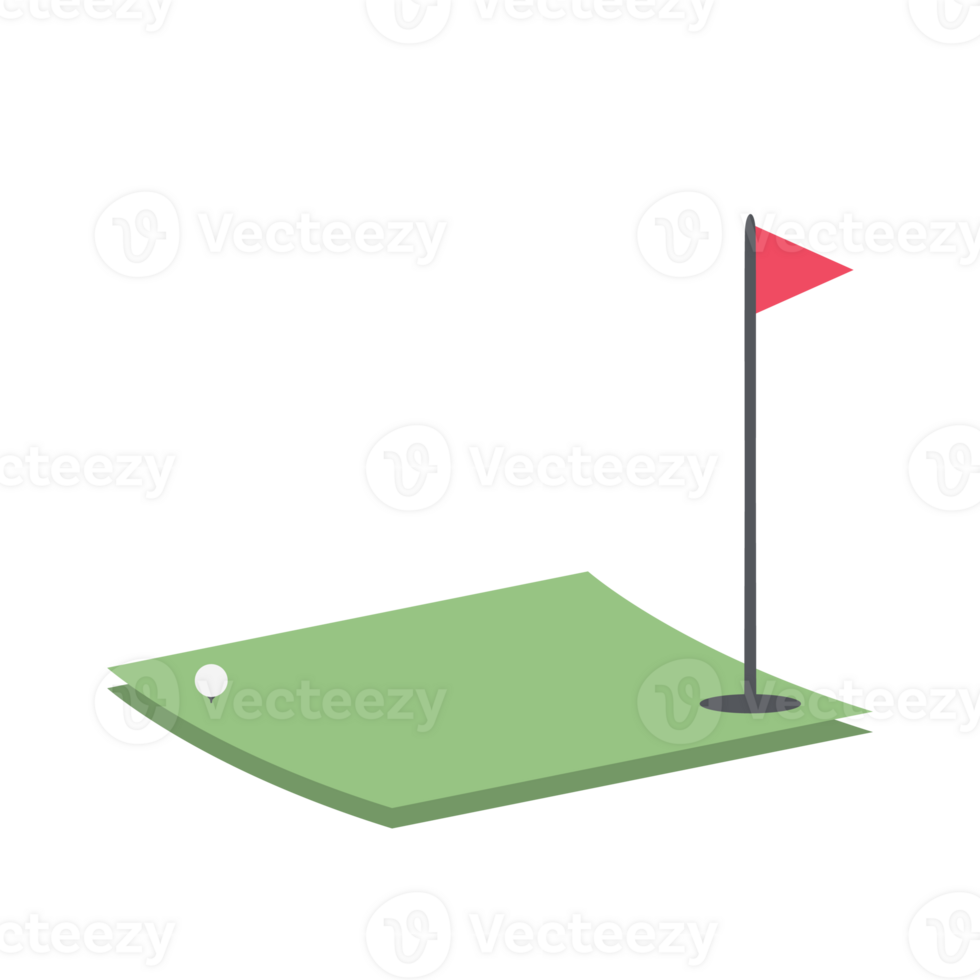 Isometric Golf Hole Field With Red Flag png