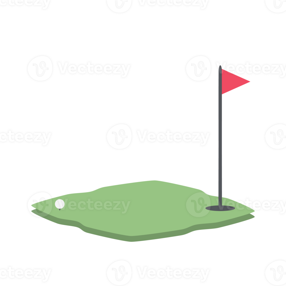 Isometric Golf Hole Field With Red Flag png