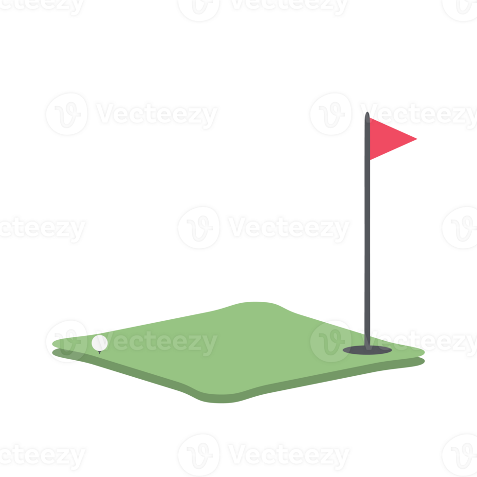 Isometric Golf Hole Field With Red Flag png