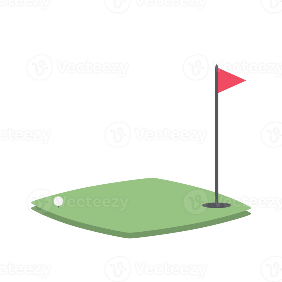 Isometric Golf Hole Field With Red Flag png